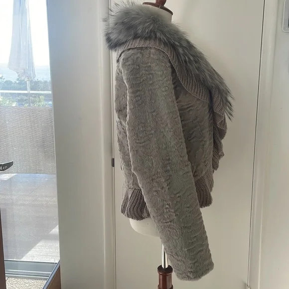 Grey Fur Knit Designer Jacket - Picture 3 of 10